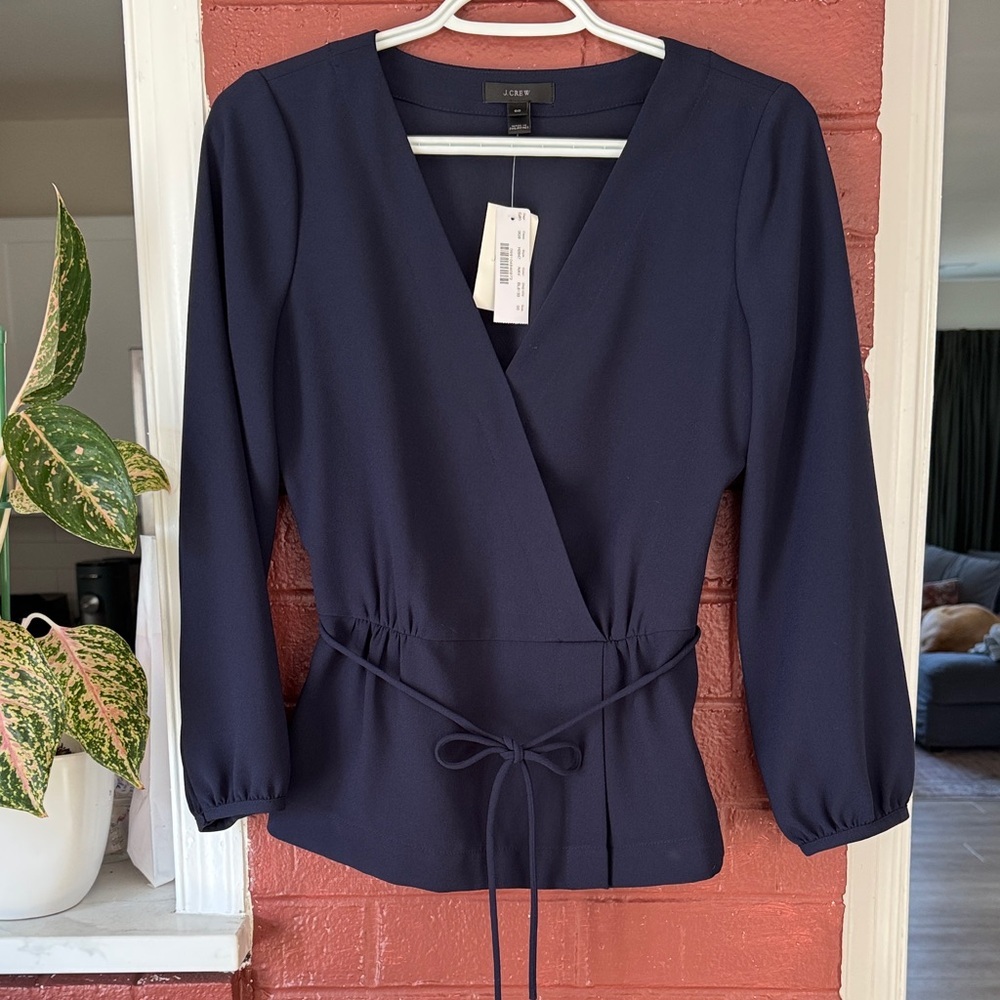 J Crew NWT Navy Blue Wrap Top